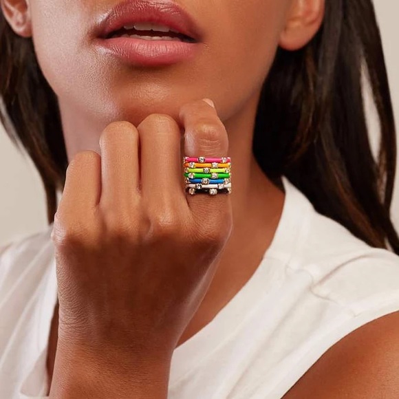 Neon Collection Hot Pink Enamel CZ 14kt GP Ring - Picture 2 of 12